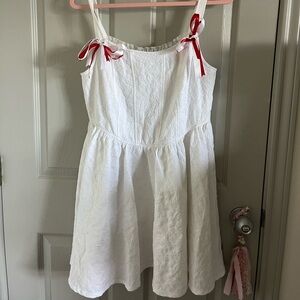 White Eyelet A-Line Sundress with Red Ribbon Ties